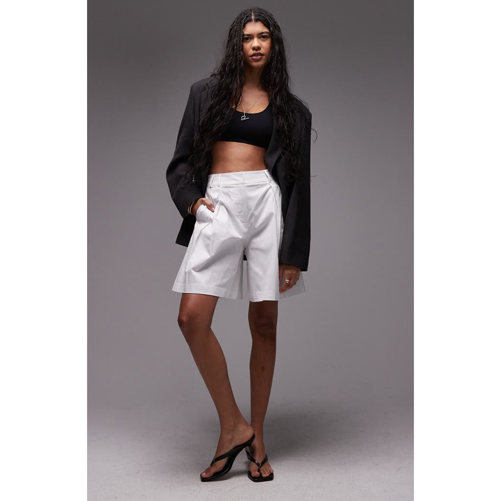 Topshop Pleated High Waist A-line Twill Shorts