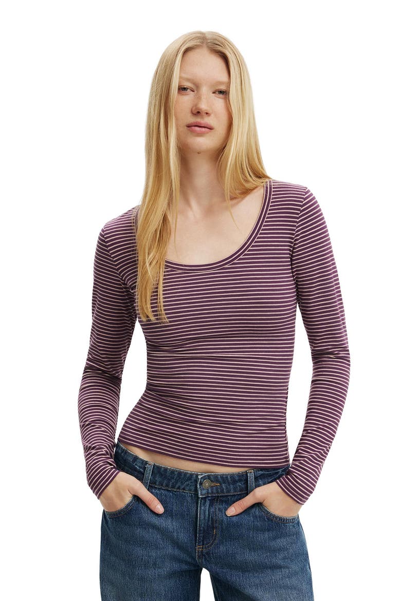 Women's Everyday Smooth Scoop Neck Long Sleeve, Main, color, Lisa Stripe Velvet Currant