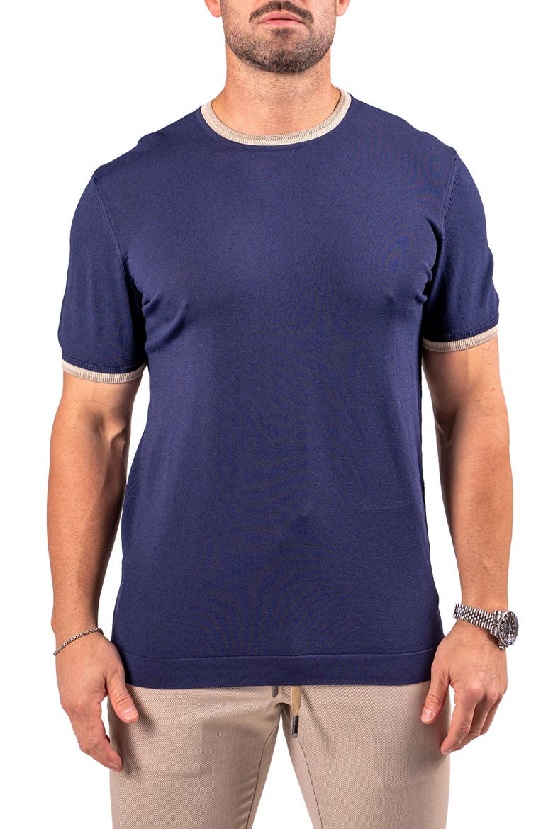 Tipped Short Sleeve Sweater, Main, color, BLUE