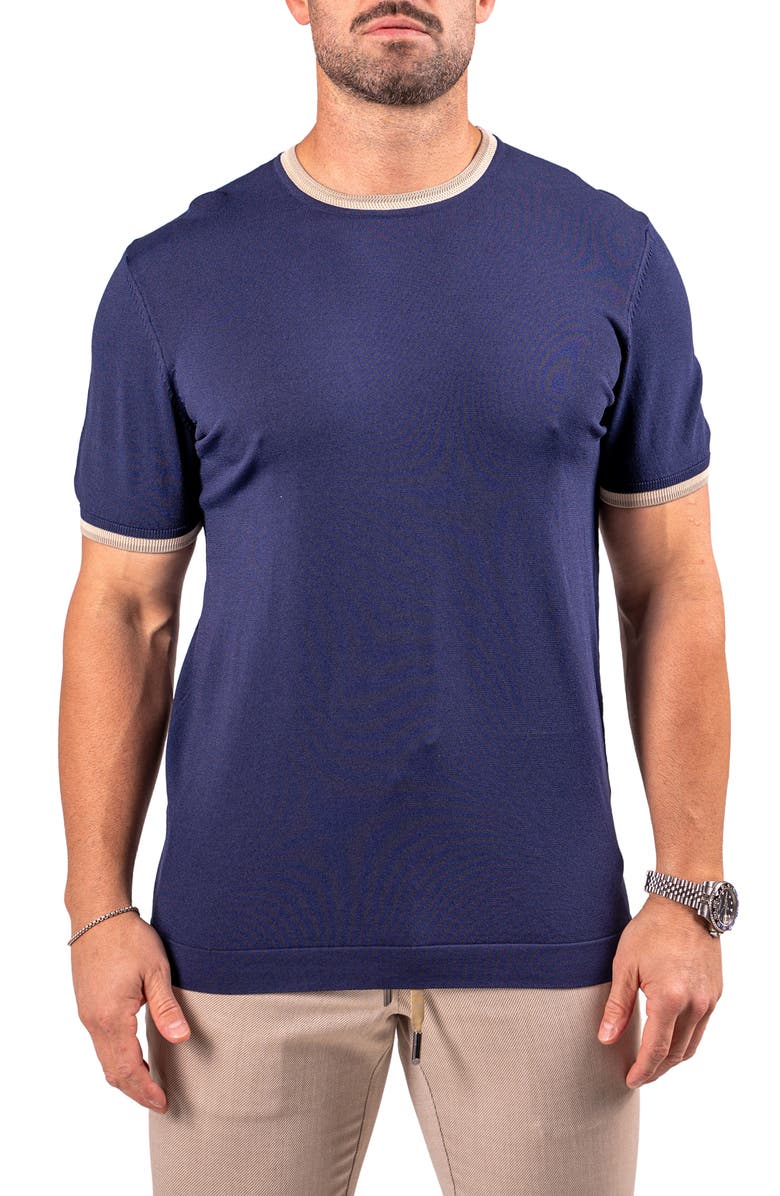 Maceoo Tipped Short Sleeve Sweater, Main, color, Blue