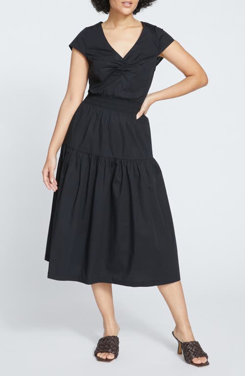 Universal Standard Ambroeus Smocked Tiered Stretch Poplin Cocktail Dress In Black