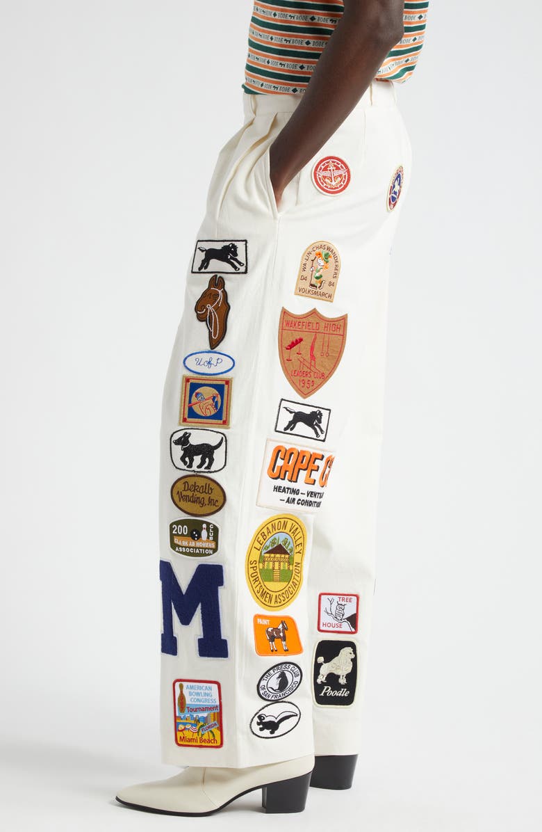 Bode Cambridge Patch Canvas Pants, Alternate, color, White Multi