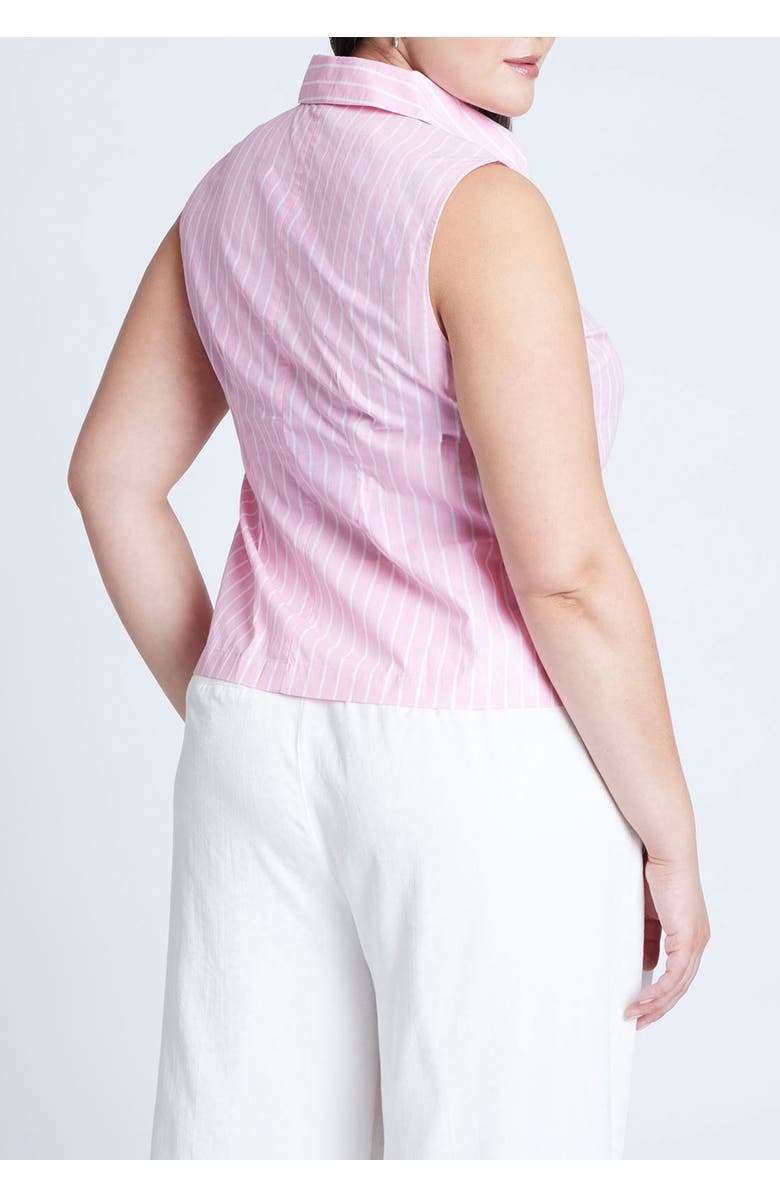 ELOQUII Striped Sleeveless Collared Top, Alternate, color, Pink And White Stripe