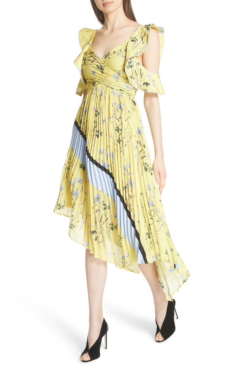 Self-Portrait Floral Pleated Asymmetrical Dress, Alternate, color, 