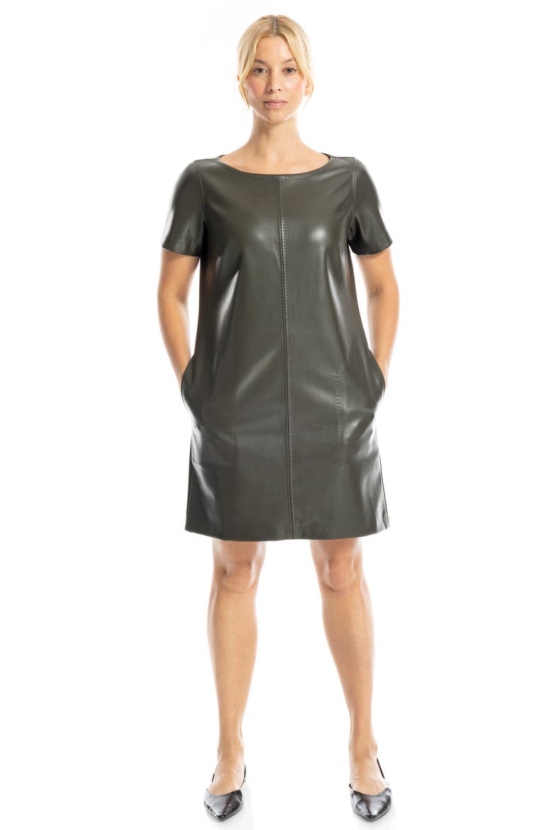 Short Sleeve Faux Leather Dress, Alternate, color, LODEN-LODEN
