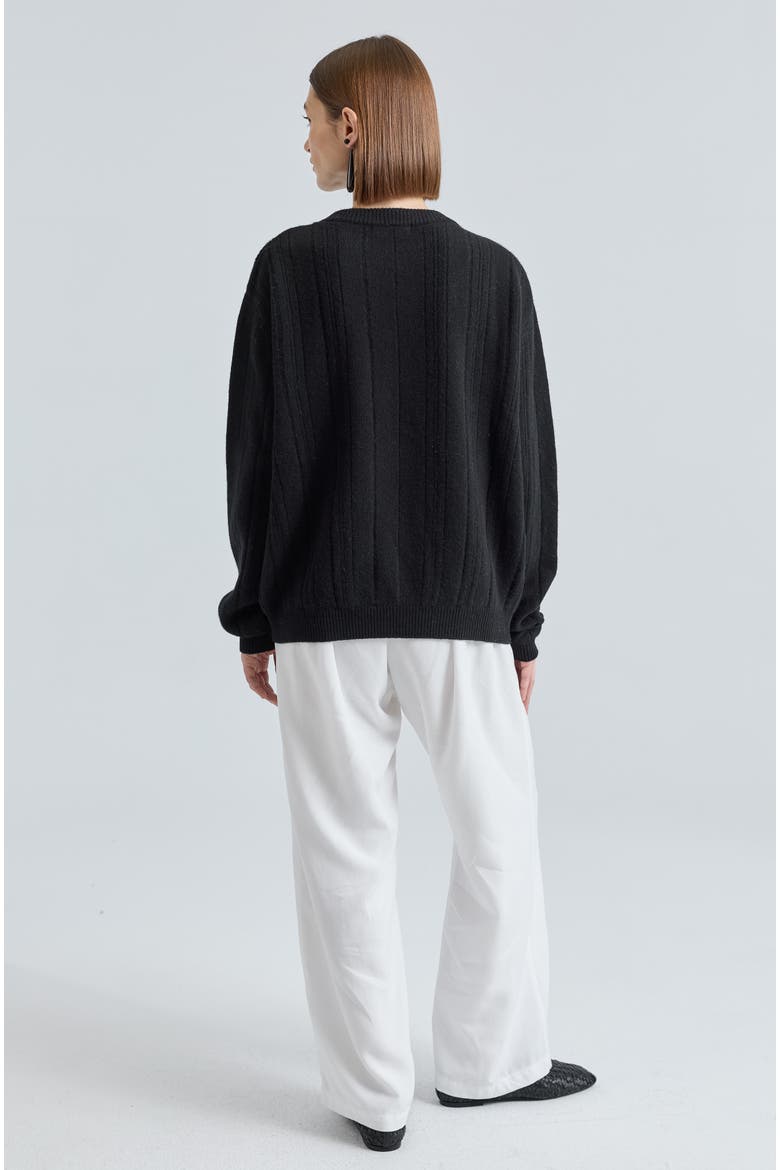 Ribbed Wool Crewneck Sweater, Alternate, color, Black