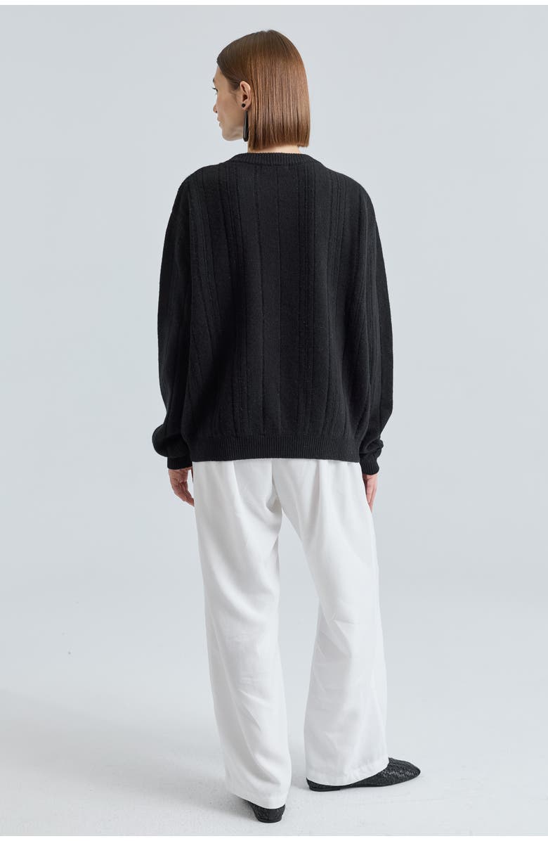 Almina Concept Ribbed Wool Crewneck Sweater, Alternate, color, Black