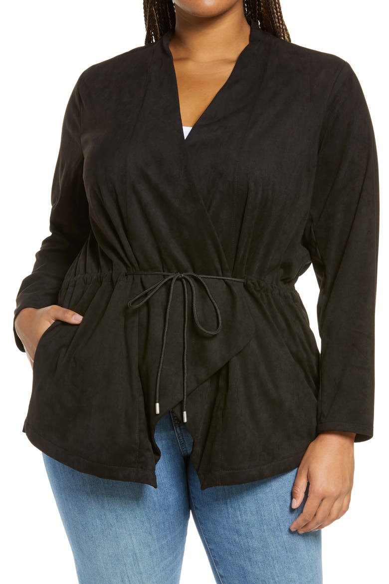 Faux Suede Drapey Jacket, Main, color, BLACK