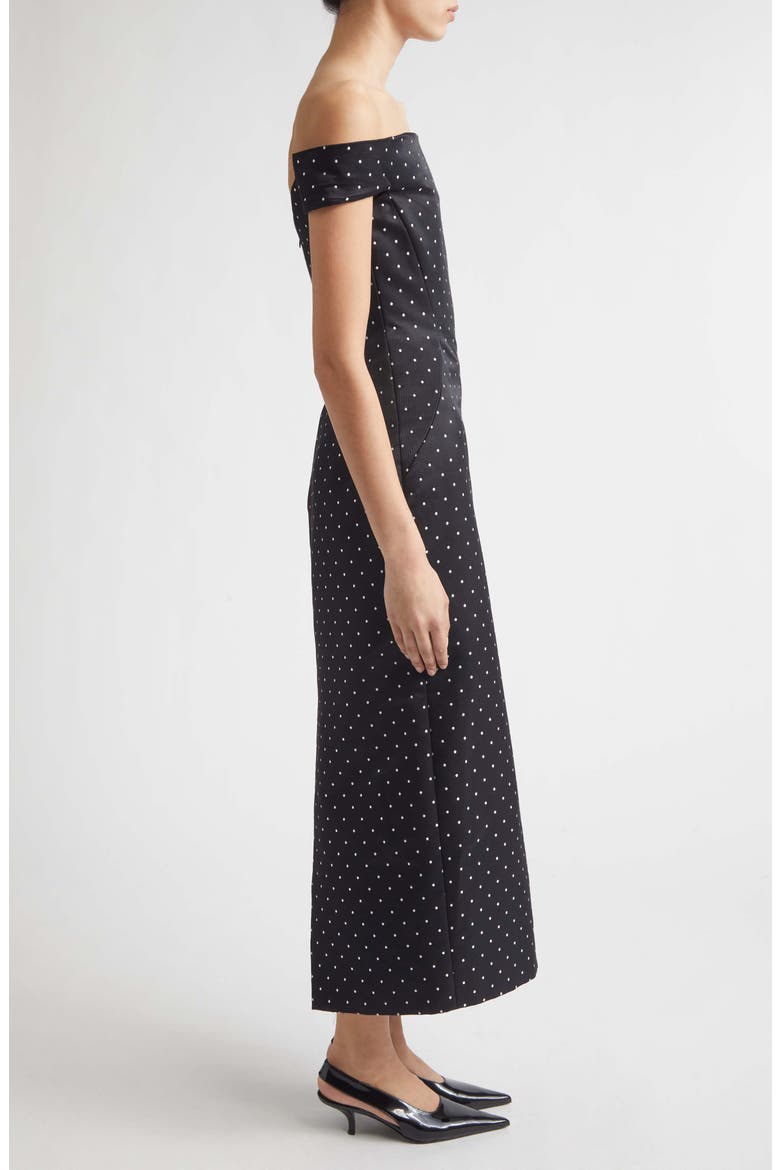 Polka Dot Jacquard Off the Shoulder Column Dress, Alternate, color, BLACK