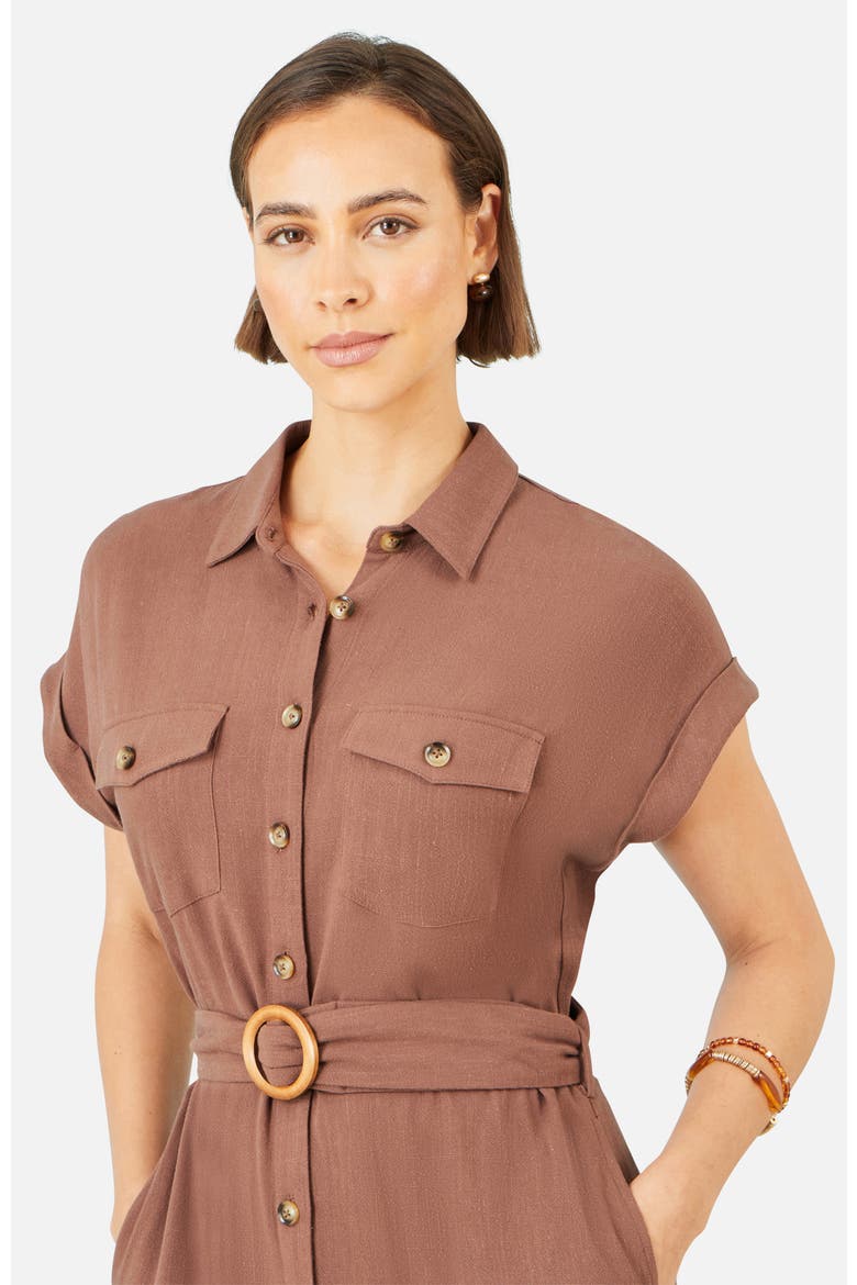 Linen Look Midi Shirt Dress, Alternate, color, Brown