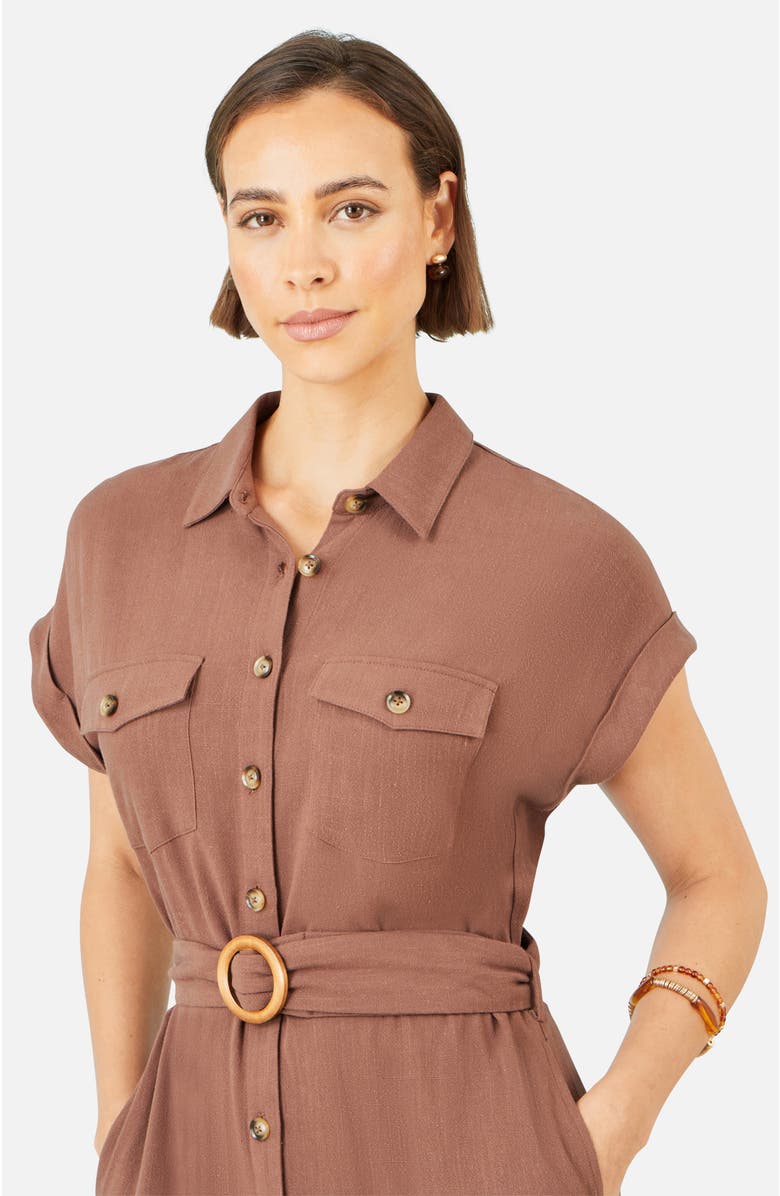 Yumi Viscose Linen Look Midi Shirt Dress, Alternate, color, Brown