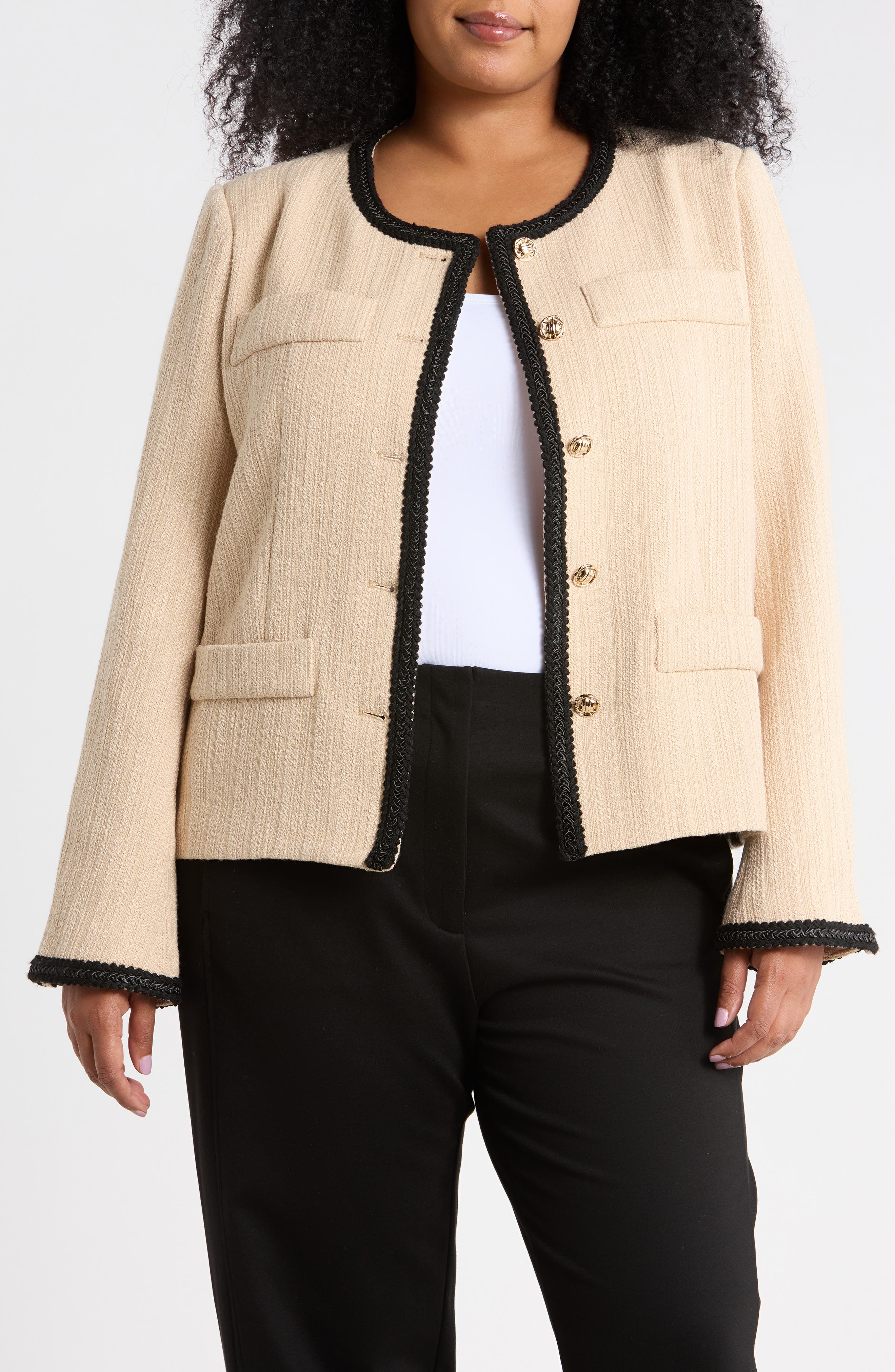 Contrast Trim Cropped Jacket