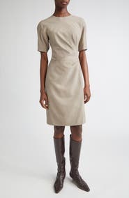 Lafayette 148 New York Short Sleeve Pleated Waist Responsible Stretch Wool Dress