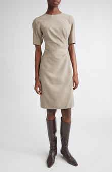 Short Sleeve Pleated Waist Responsible Stretch Wool Dress