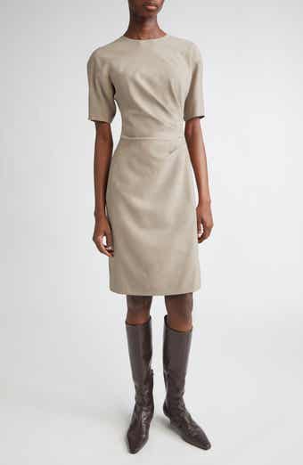 Short Sleeve Pleated Waist Responsible Stretch Wool Dress