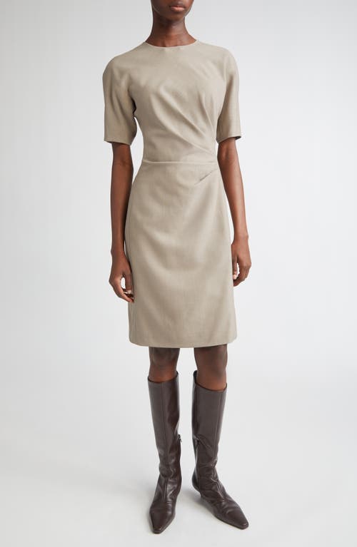 Lafayette 148 New York Short Sleeve Pleated Waist Responsible Stretch Wool Dress In Neutral