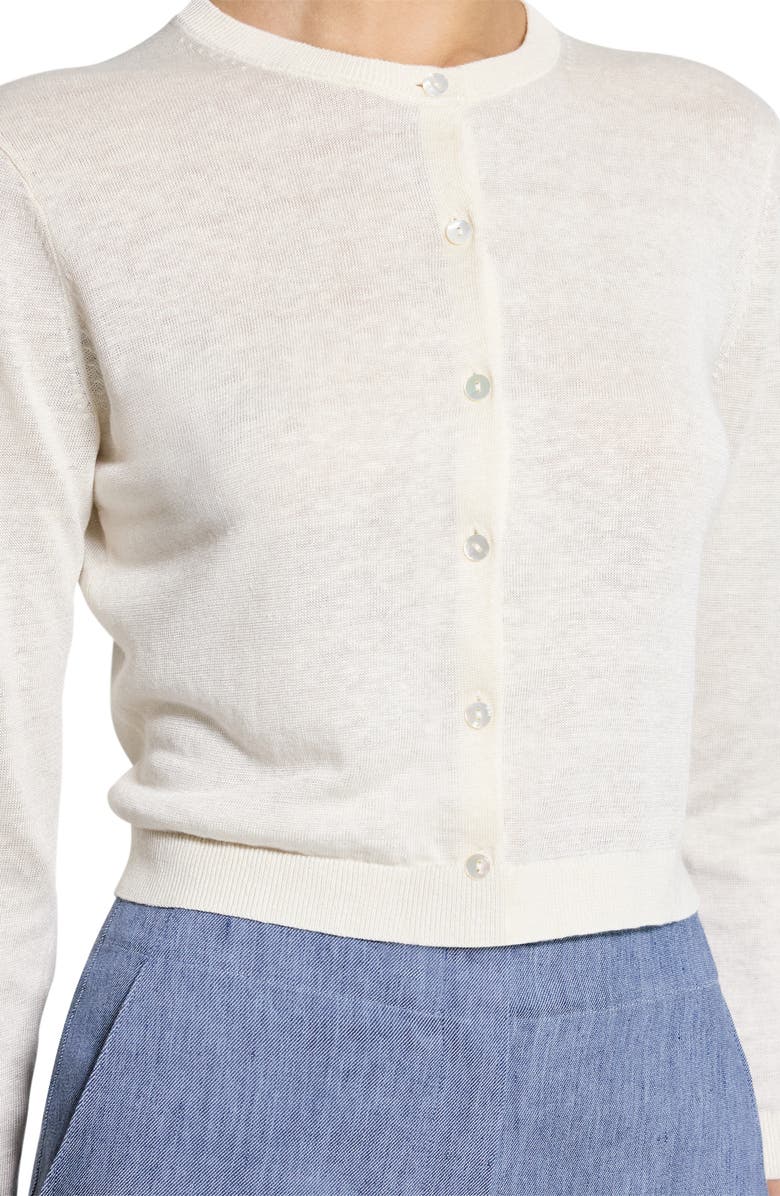 Theory Linen Blend Crop Cardigan, Alternate, color, Bone