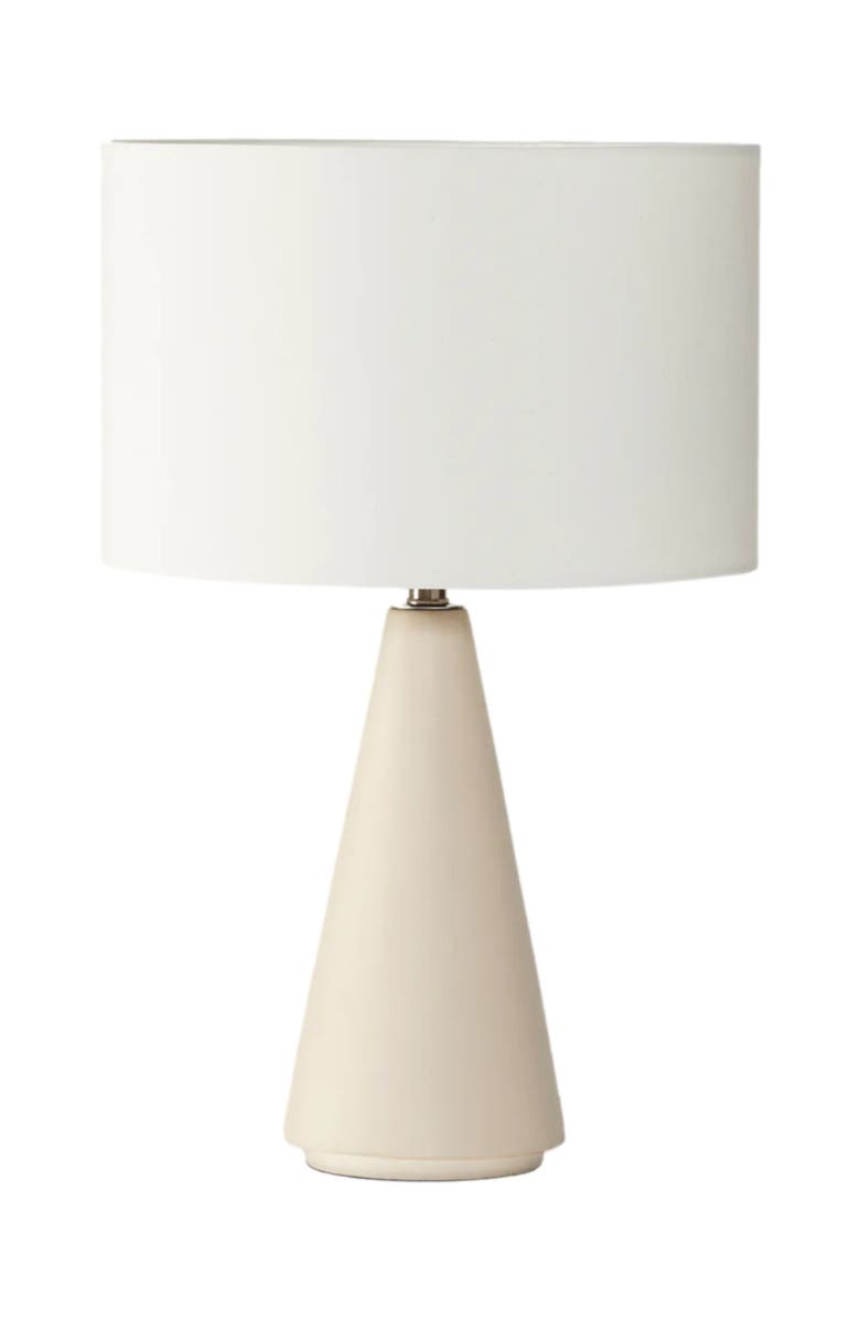 Brightech Nathaniel 20" Cement LED Table Lamp with Cream Cotton Drum Shade, Main, color, Beige/Cream