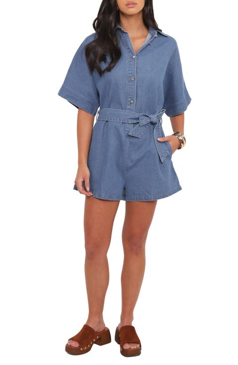Hailey Belted Cotton Denim Romper