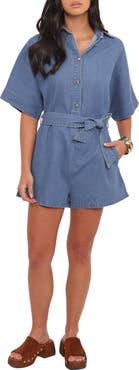 Petal & Pup Hailey Belted Cotton Denim Romper