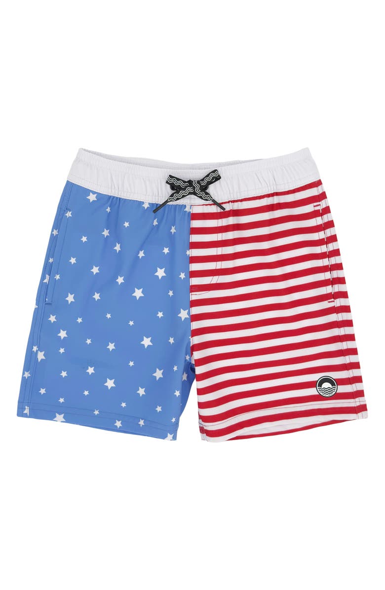 Feather 4 Arrow Kids' Scallop Print Volley Swim Trunks, Main, color, 