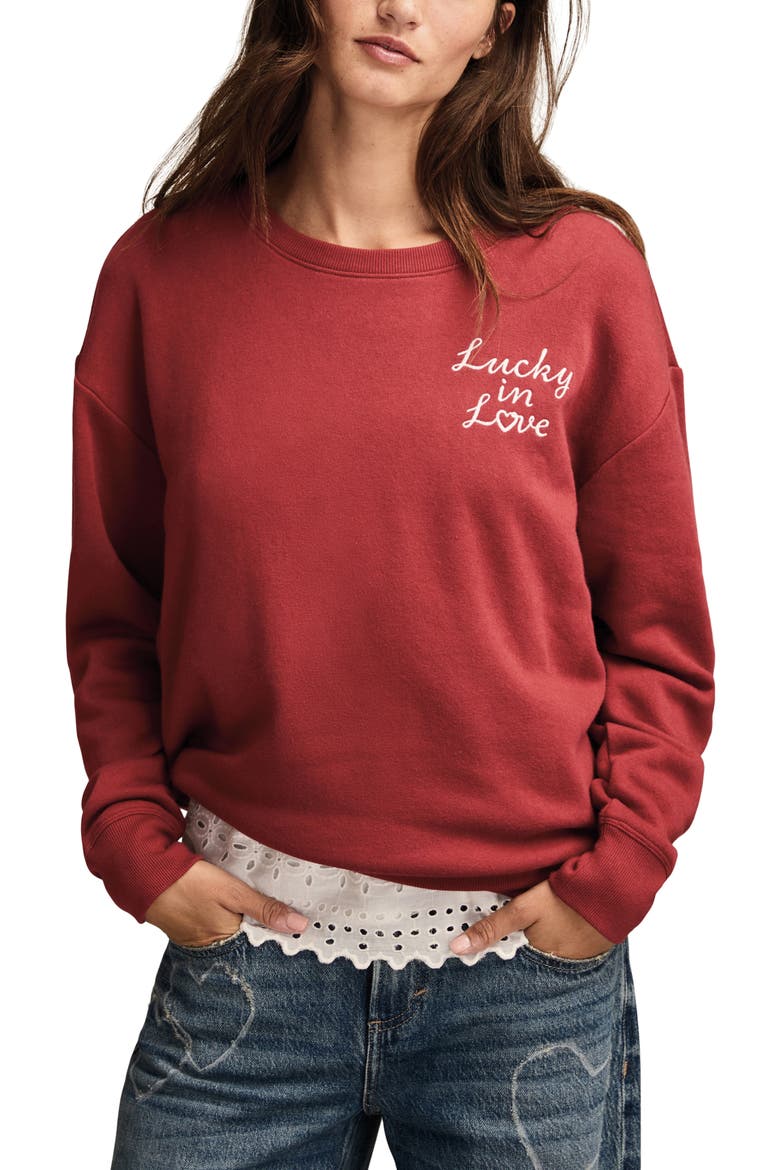 Valentine Heart Crewneck Sweatshirt, Main, color, RED DAHLIA