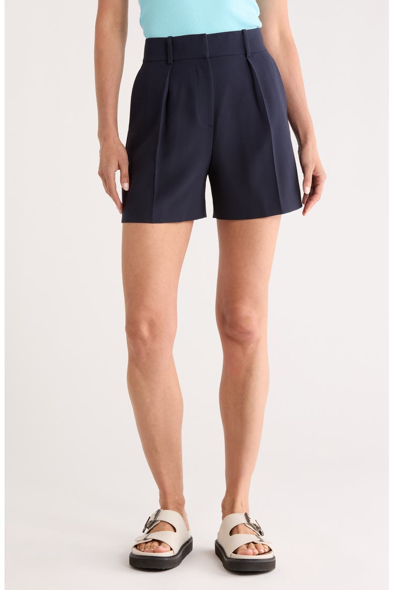 High Waist Pleat Crepe Shorts, Main, color, NEW NAVY