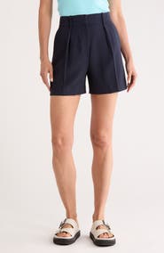 Theory High Waist Pleat Crepe Shorts