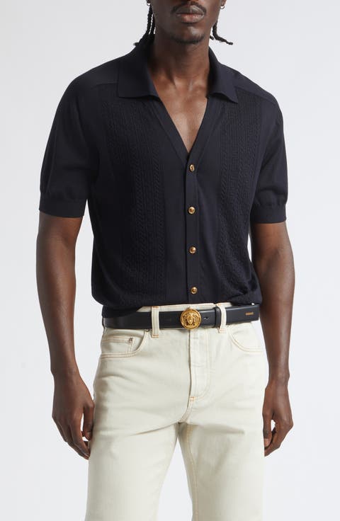Greca Stitch Short Sleeve Cardigan