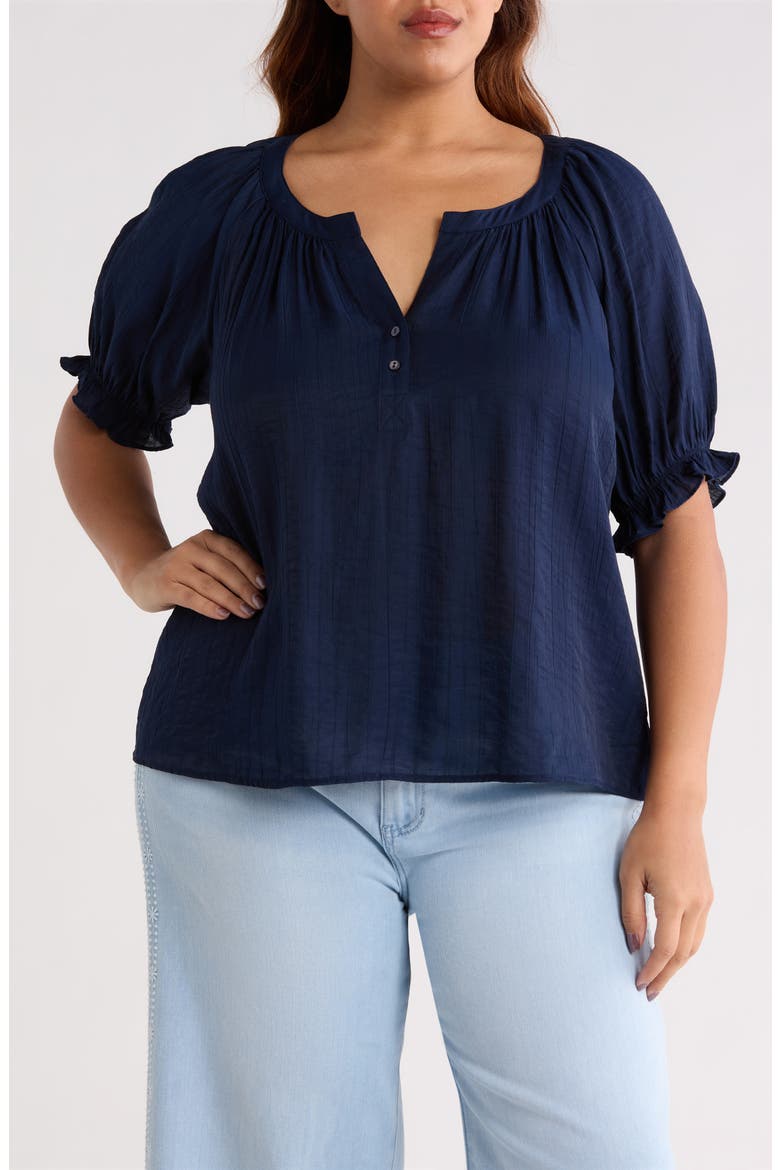 Crinkled Puff Sleeve Top, Main, color, NAVY