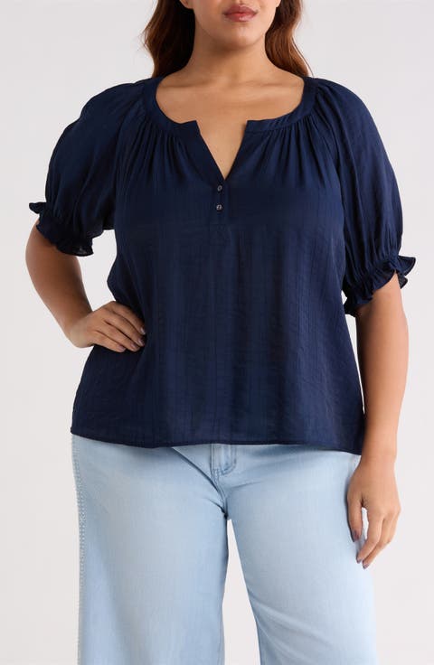 Crinkled Puff Sleeve Top (Plus)
