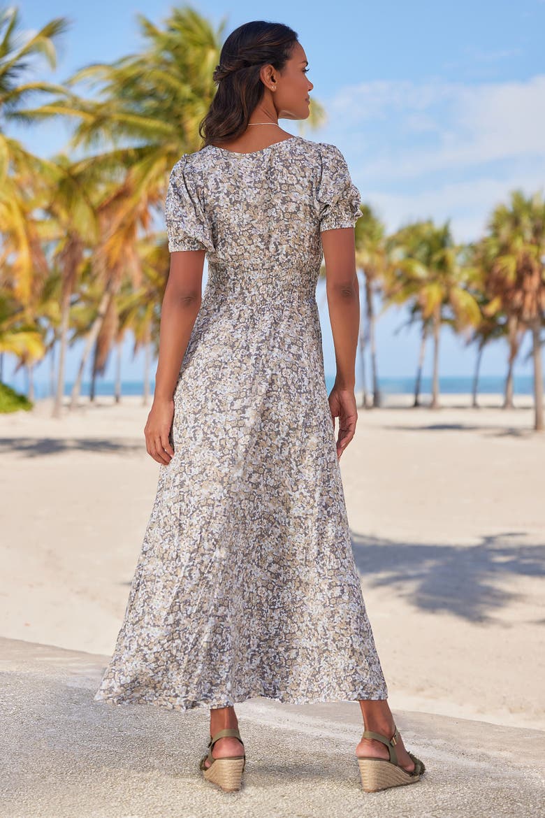 Floral Print Maxi Dress, Alternate, color, Grey Multi