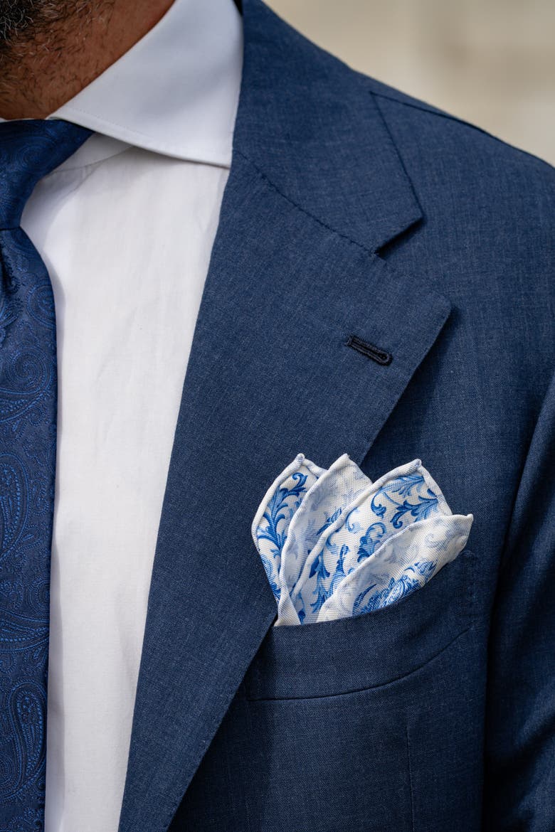 Porto - Double Sided Silk Pocket Square for Men, Alternate, color, Azure