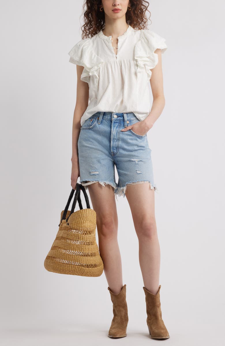 Treasure & Bond Ruffle Sleeve Clip Dot Top, Alternate, color, White Blanc