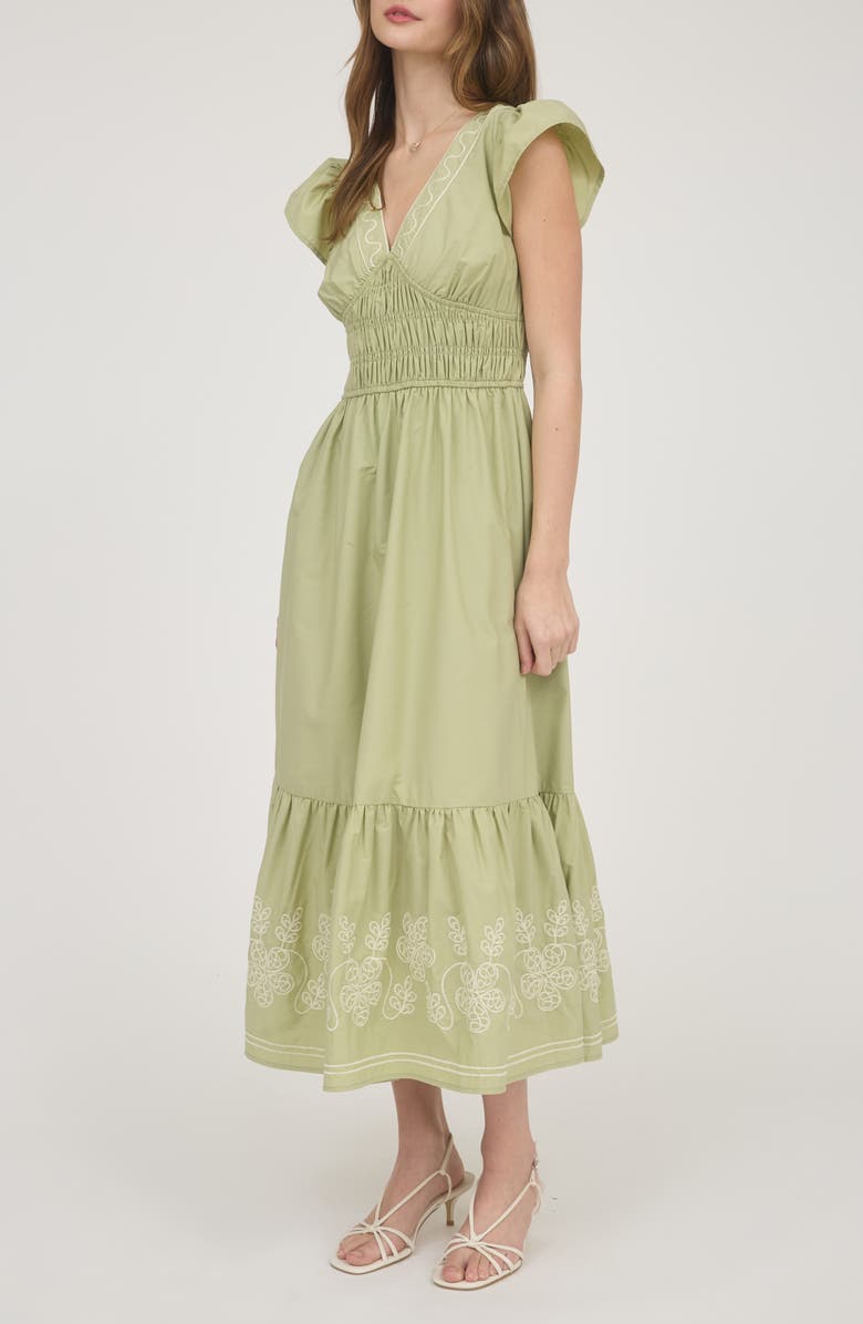 AUGUST SKY Ruffle Sleeve Midi Dress, Alternate, color, Olive