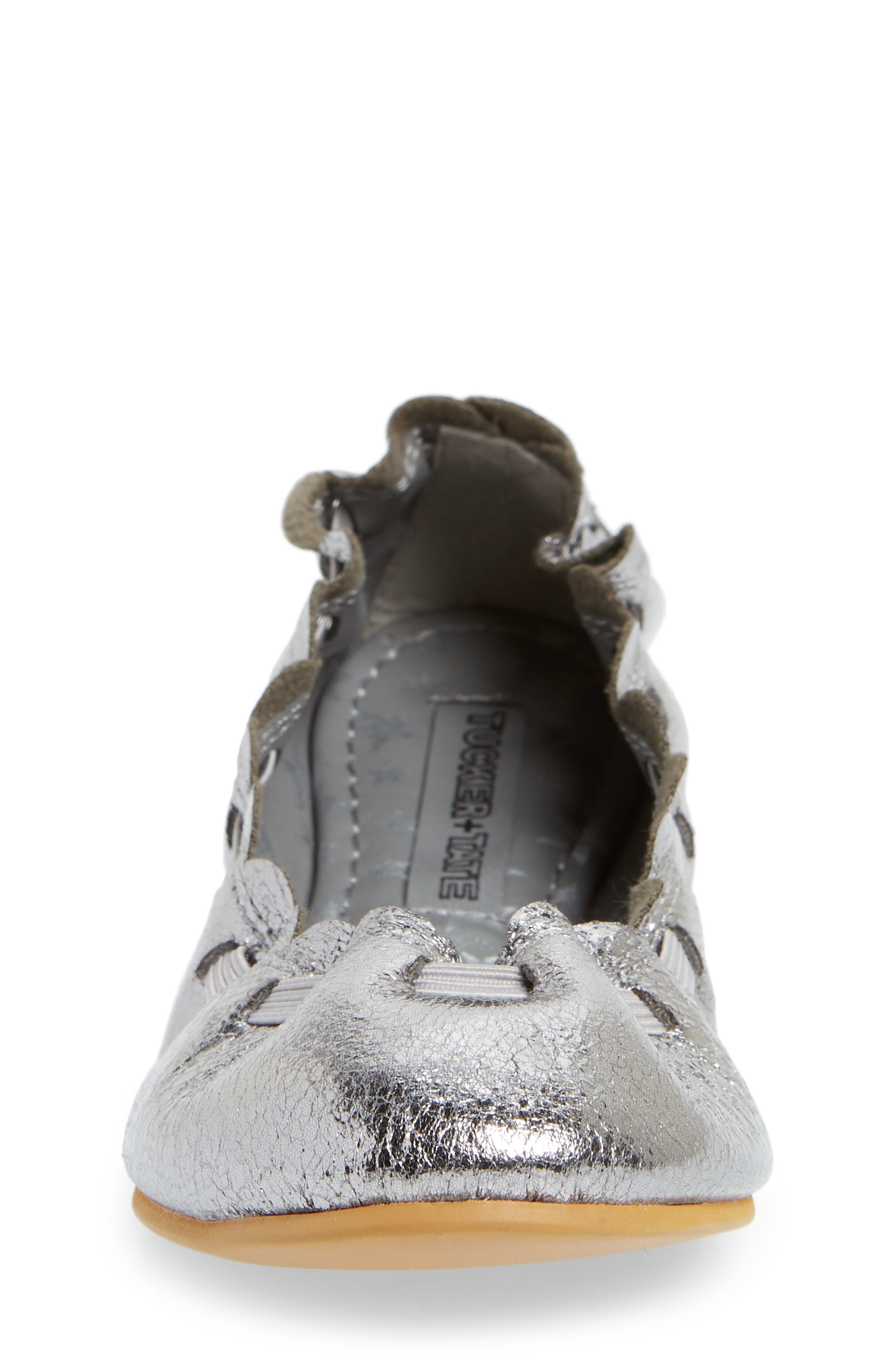 Scalloped Ballet Flat, Alternate, color, PEWTER CRACKLE FAUX LEATHER