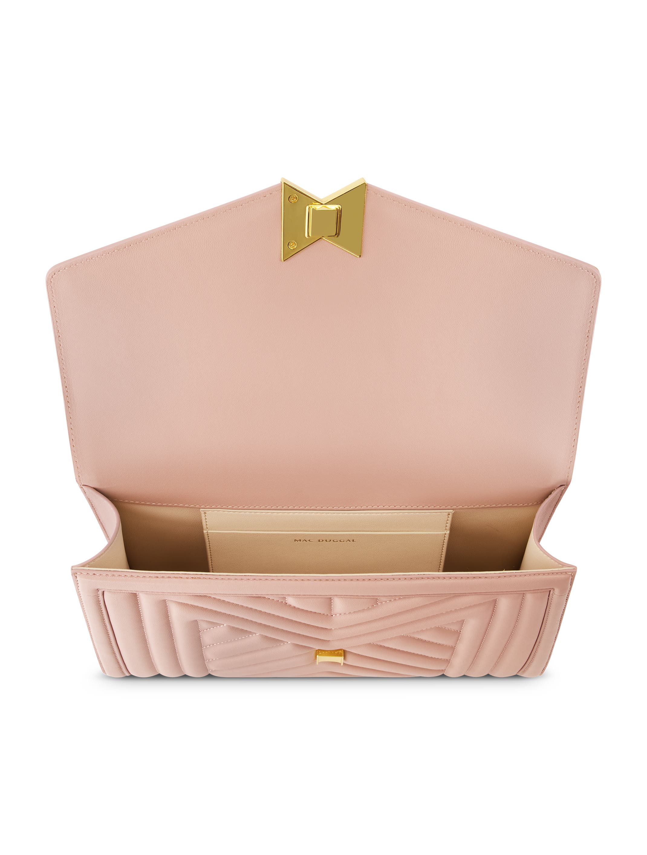 Mac Duggal Gold Plated Hardware Quilted Napa Leather Handbag, Alternate, color, Rose