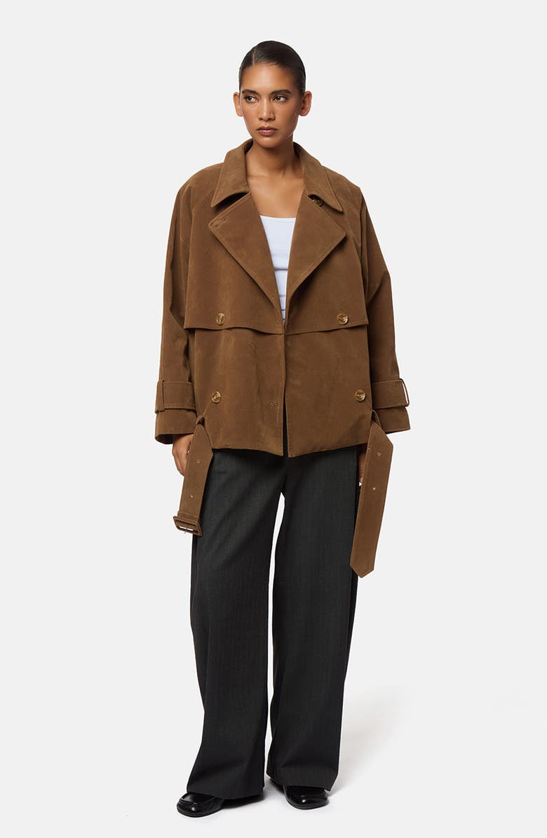 Apparis Gaia Faux Suede Short Trench Coat, Alternate, color, Saddle Brown