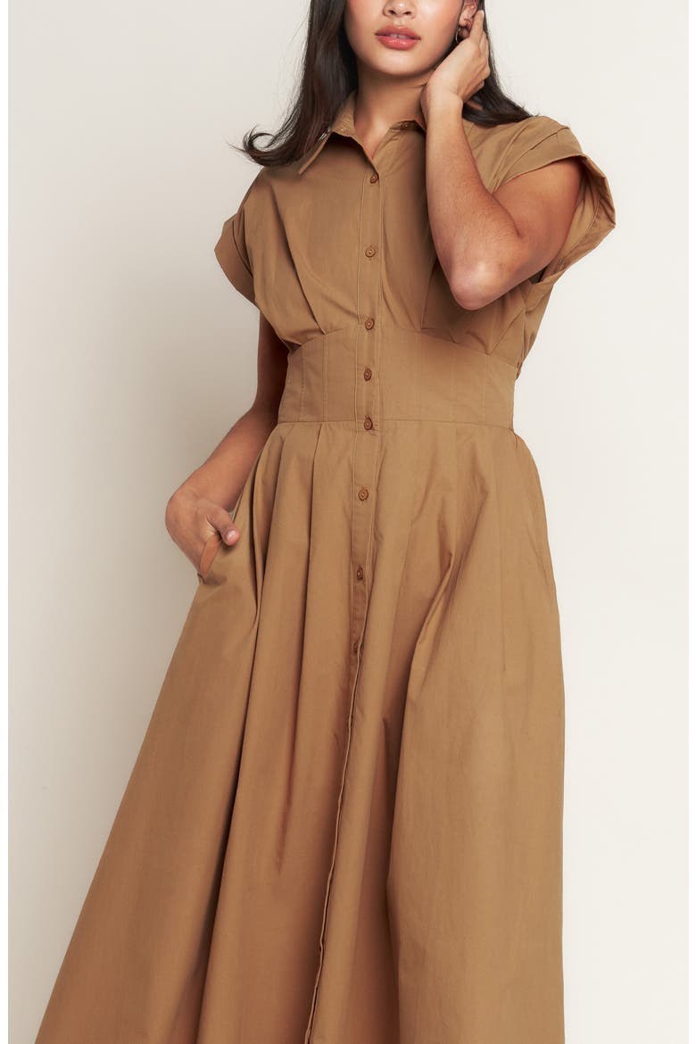 Corset Midi Fit & Flare Dress, Alternate, color, CARAMEL