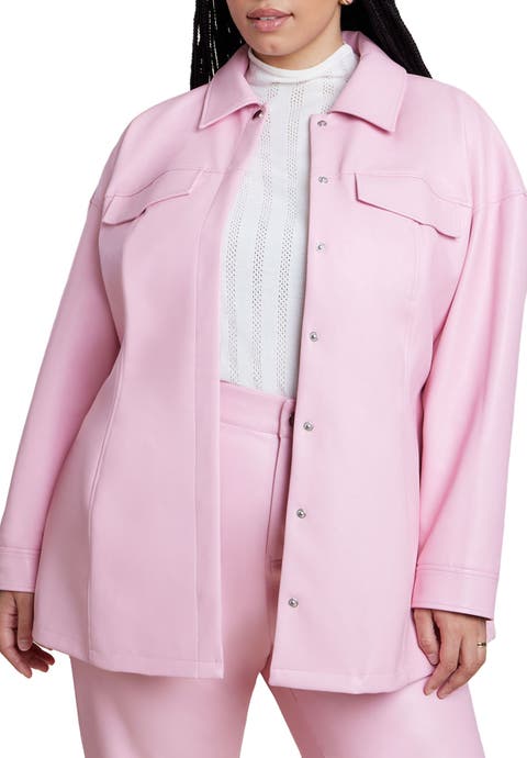 Pocket Detail Faux Leather Jacket (Plus)