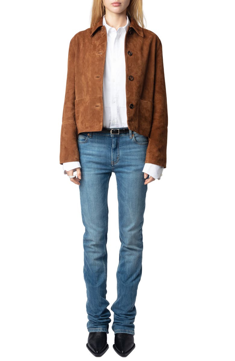Zadig & Voltaire Lessa Suede Jacket, Alternate, color, Cognac