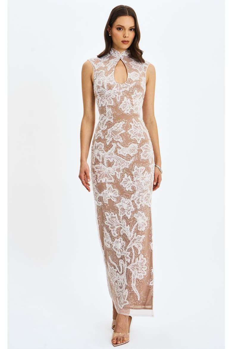 Tavia Beaded Teardrop Neckline Maxi Dress, Alternate, color, White