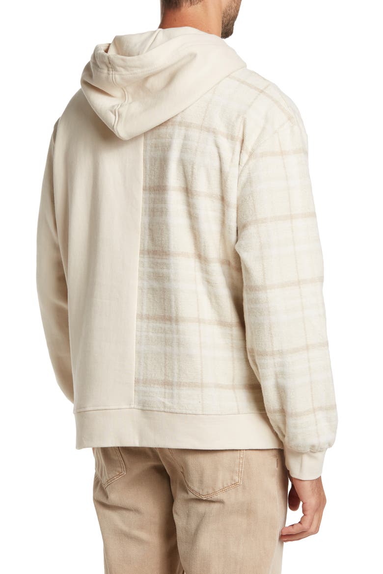 Textured Spliced Check Hoodie, Alternate, color, STONE