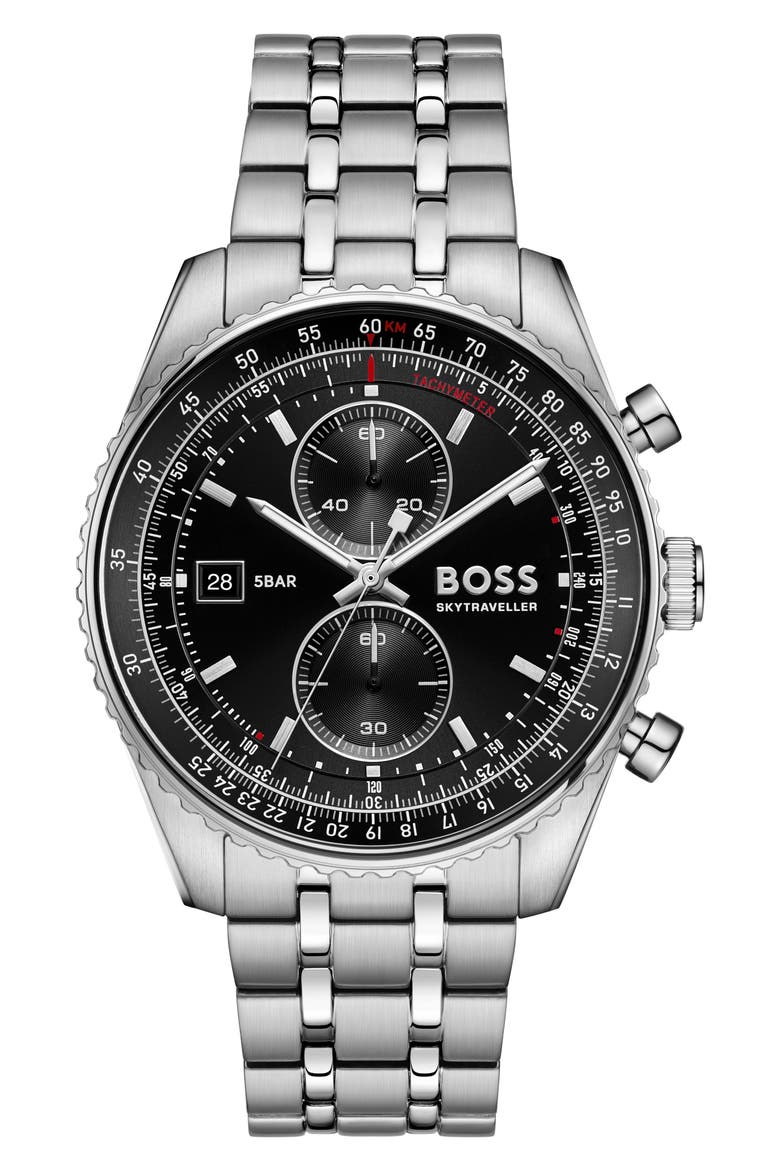Skytraveller Chronograph Quartz Watch, 43mm, Main, color, BLACK