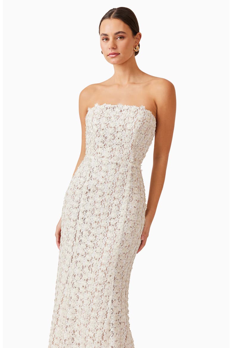 Cali Strapless Lace Midi Dress, Alternate, color, IVORYGOLD