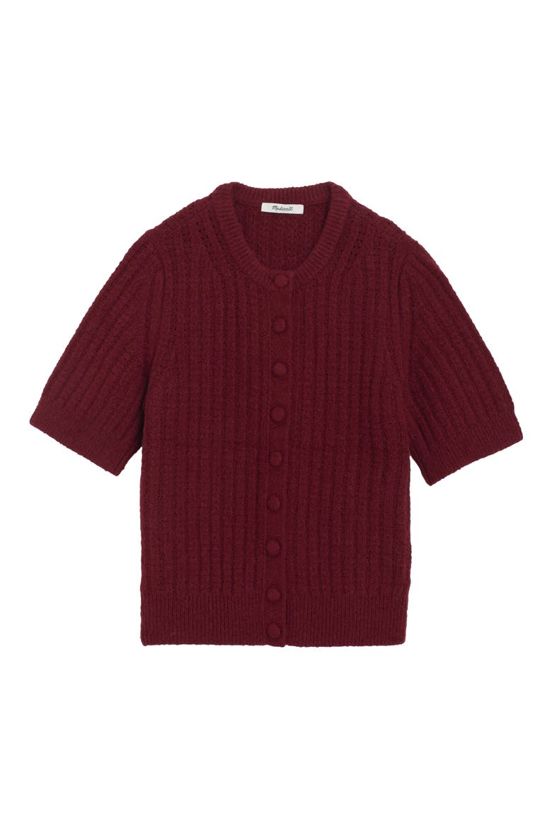 Textured Stitch Short Sleeve Cardigan, Alternate, color, CABERNET