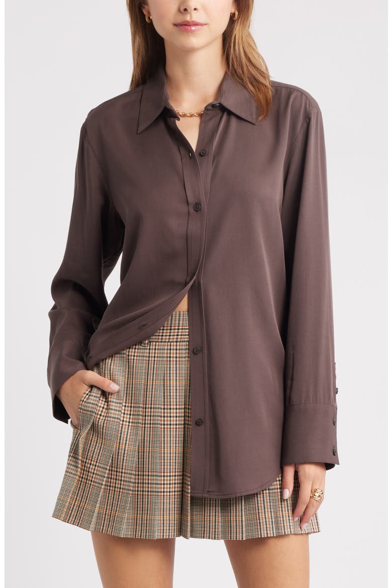 Relaxed Fit Long Sleeve Button-Up Shirt, Main, color, BROWN SEAL