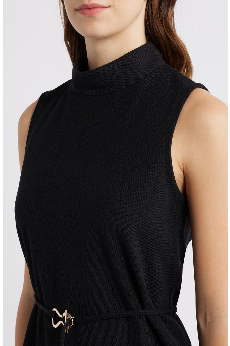 Sleeveless Belted Mock Neck Top, Alternate, color, RICH BLACK