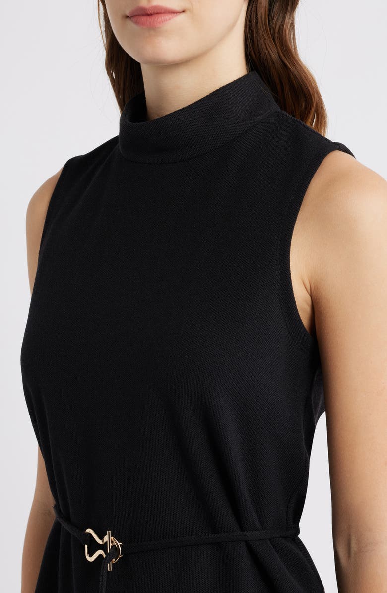 Vince Camuto Sleeveless Belted Mock Neck Top, Alternate, color, Rich Black