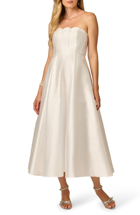 Strapless Scalloped Mikado Ankle Length Gown
